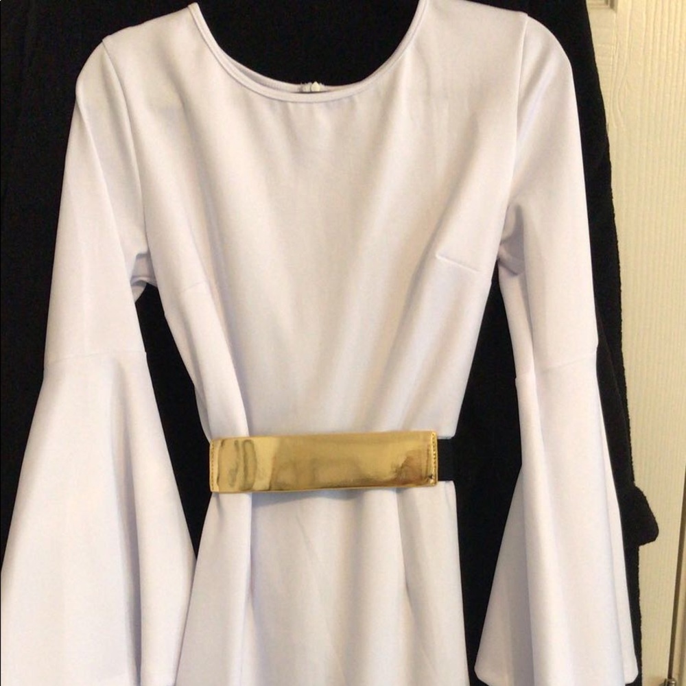 NWOT White dress with gold belt